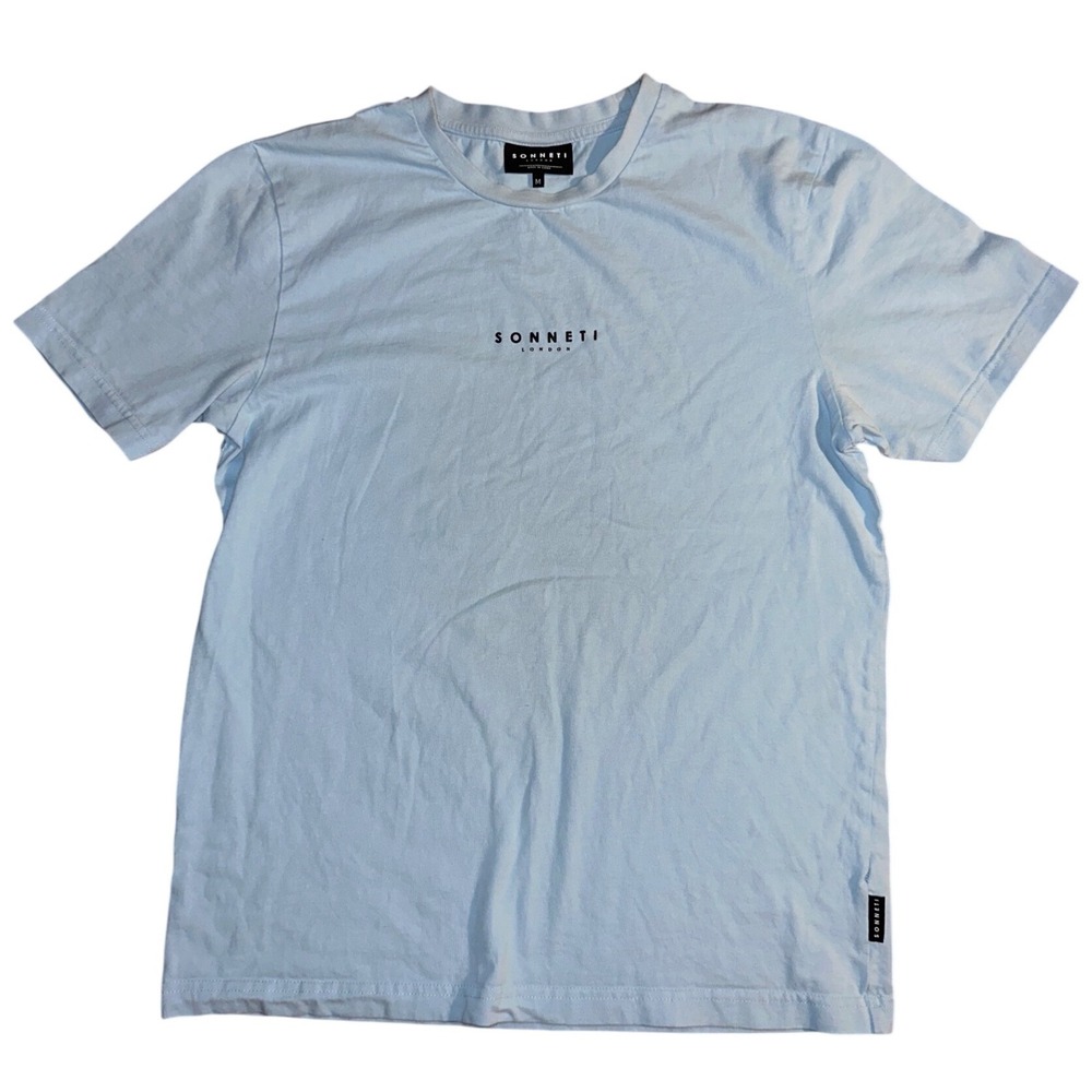 Sonneti London Mens T-Shirt Light Blue Short Sleeve Crew Neck Logo Size Medium